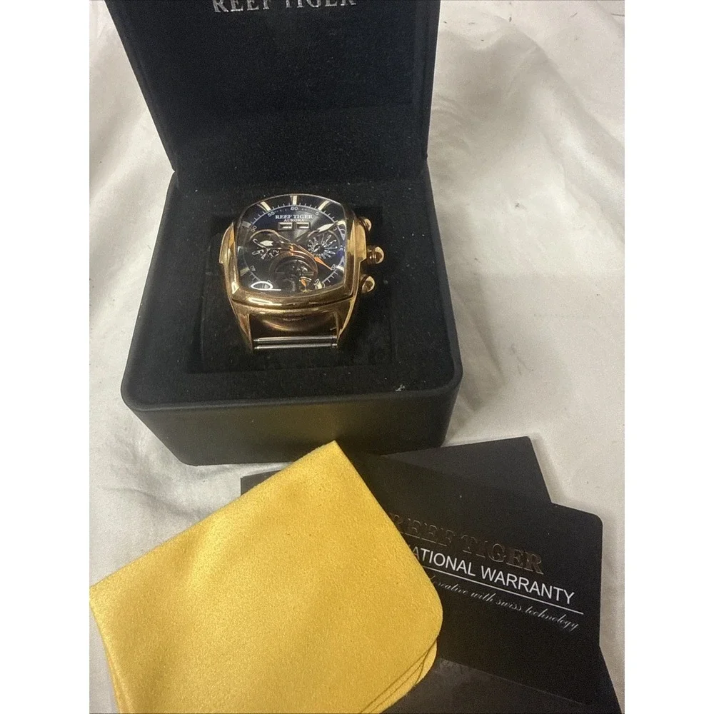 REEF TIGER RGA 3069 Tank 2 100M Rose Gold Tonneau Automatic Men's Watch Skeleton